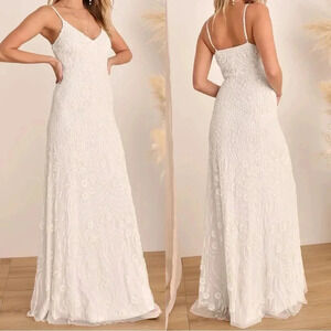 NWOT‎ Lulus Truly Dedicated Ivory Shiny Sequin Sleeveless Maxi Dress